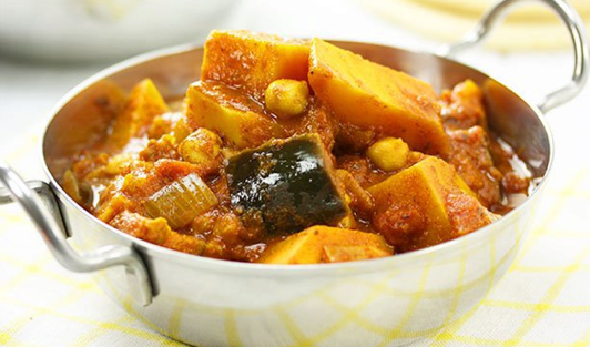 Moroccan-style eggplant, pumpkin, and chickpea curry