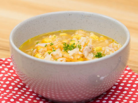 Carrot, corn and chicken soup